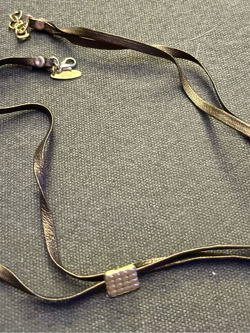 Leather Ribbon Necklace with Gold Accent